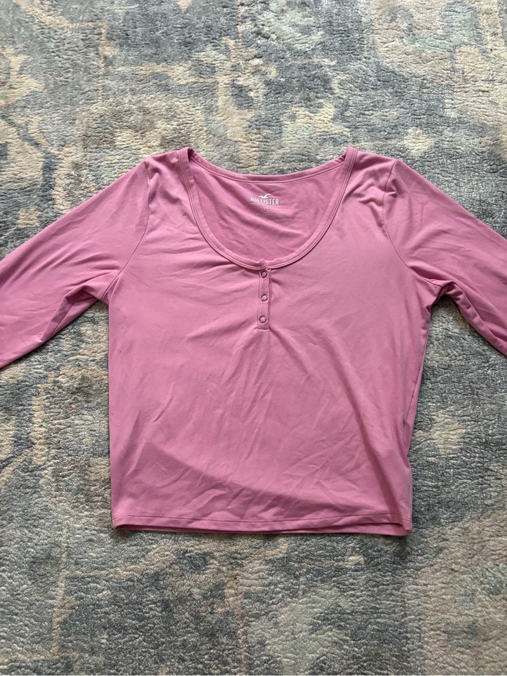 Hollister Dusty Rose Scoop Neck Henley Long Sleeve Top